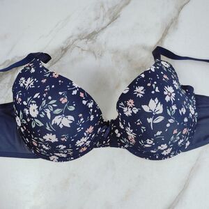 Delta Burke Navy Floral Lightly Lined T-shirt Bra, 40DD